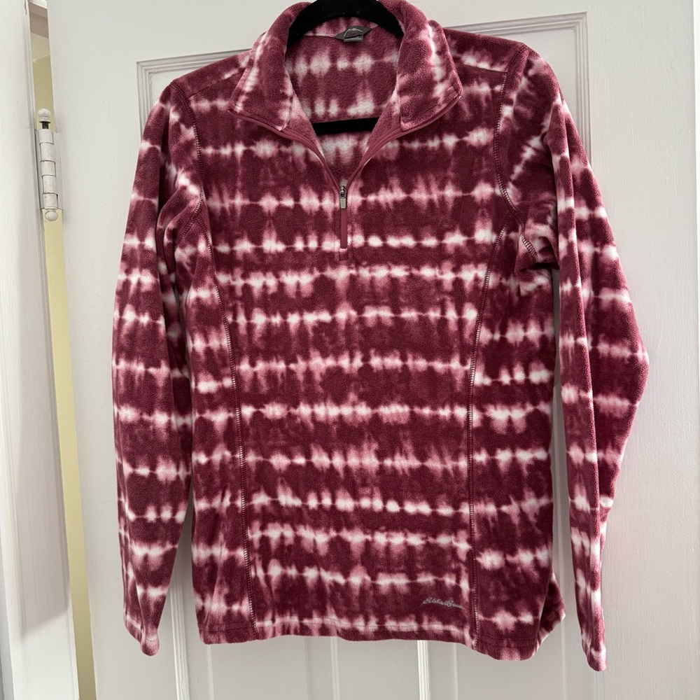 Eddie Bauer: Burgundy and White Quarter-Zip Fleece Pullover